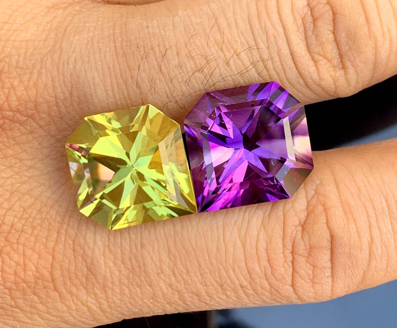 Amethyst Citrine Gemstone Pair: Fancy Asscher Cut, February Birthstone - 7