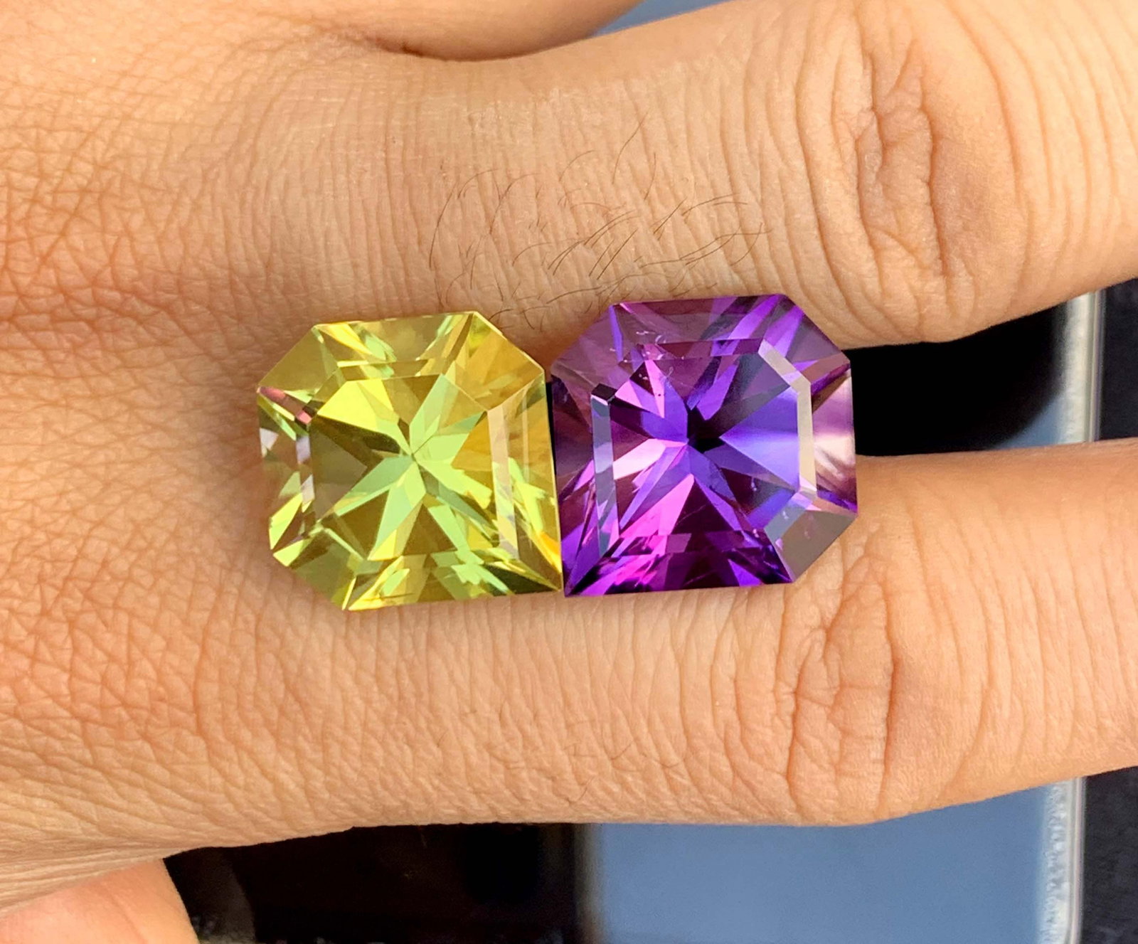 Amethyst Citrine Gemstone Pair: Fancy Asscher Cut, February Birthstone - 9