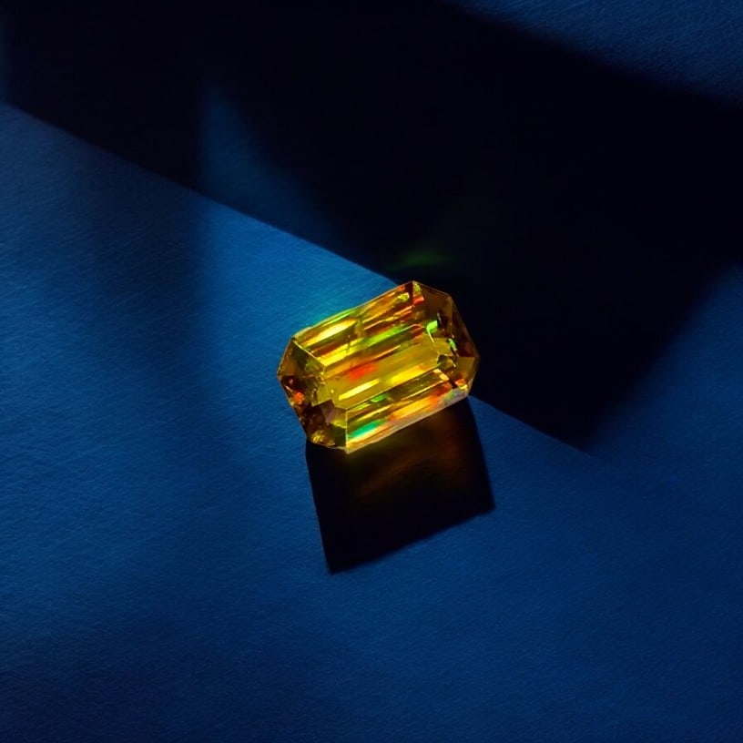 Full Fire Sphene Ring Stone, Emerald Cut Sphene Gemstone, Natural Sphene: Title: Full Fire Sphene Ring Stone, Emerald Cut Sphene Gemstone, Natural Sphene Description: Dimensions (mm) 9.4 x 6.4 x 4 mm Weight (cts) 2.25 Emerald Colours Description Full Fire Sphene Ring