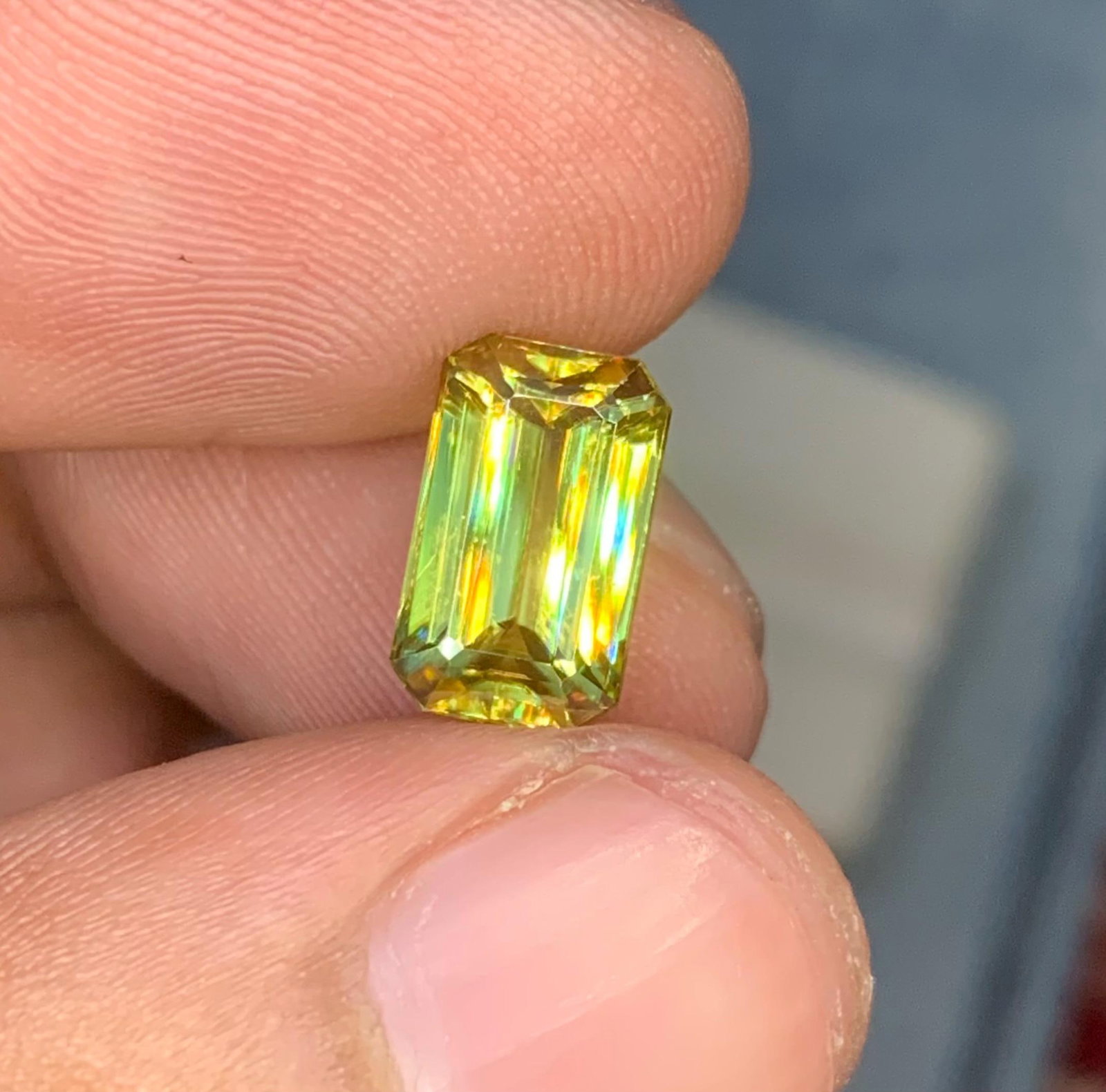 Emerald Cut Yellow Sphene Gemstone: 3.40 Carat Titanite: Title: Emerald Cut Yellow Sphene Gemstone: 3.40 Carat Titanite Description: Gemstone: Sphene Carat weight: 3.40 This stunning full fire sphene titanite loose gemstone features a classic Emerald cut th