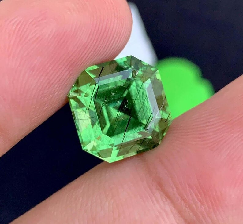 Natural Rutile Peridot Gemstones, Fancy Asscher Cut Peridot Loose Gemstone From Pakistan, August - 4