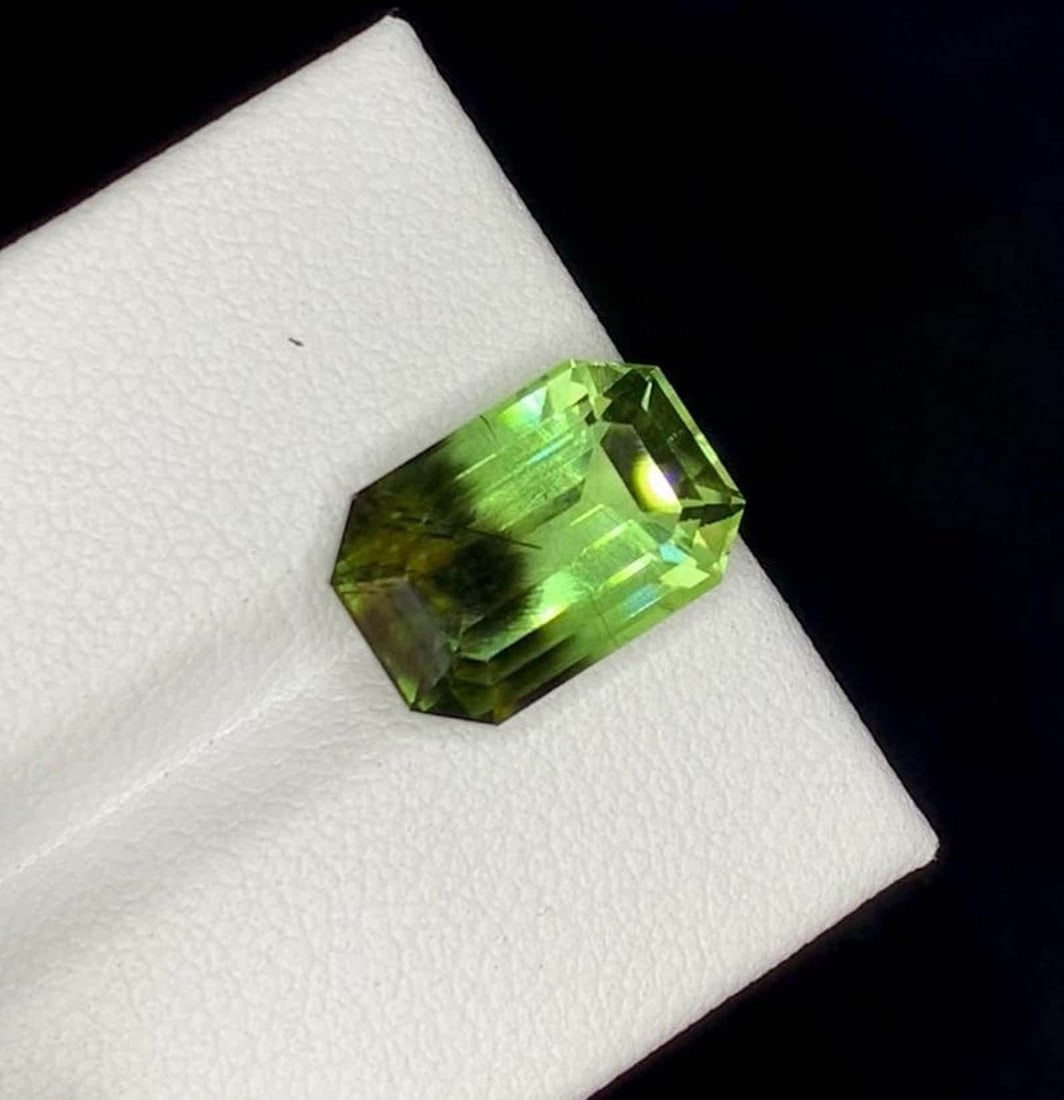 Emerald Cut Bi-Color Peridot Gemstone: August Birthstone from Pakistan: Title: Emerald Cut Bi-Color Peridot Gemstone: August Birthstone from Pakistan Description: Gemstone: Peridot Natural Bi Color Rutile Peridot Gemstones, Emerald Cut Peridot Loose Gemstone From Pakistan
