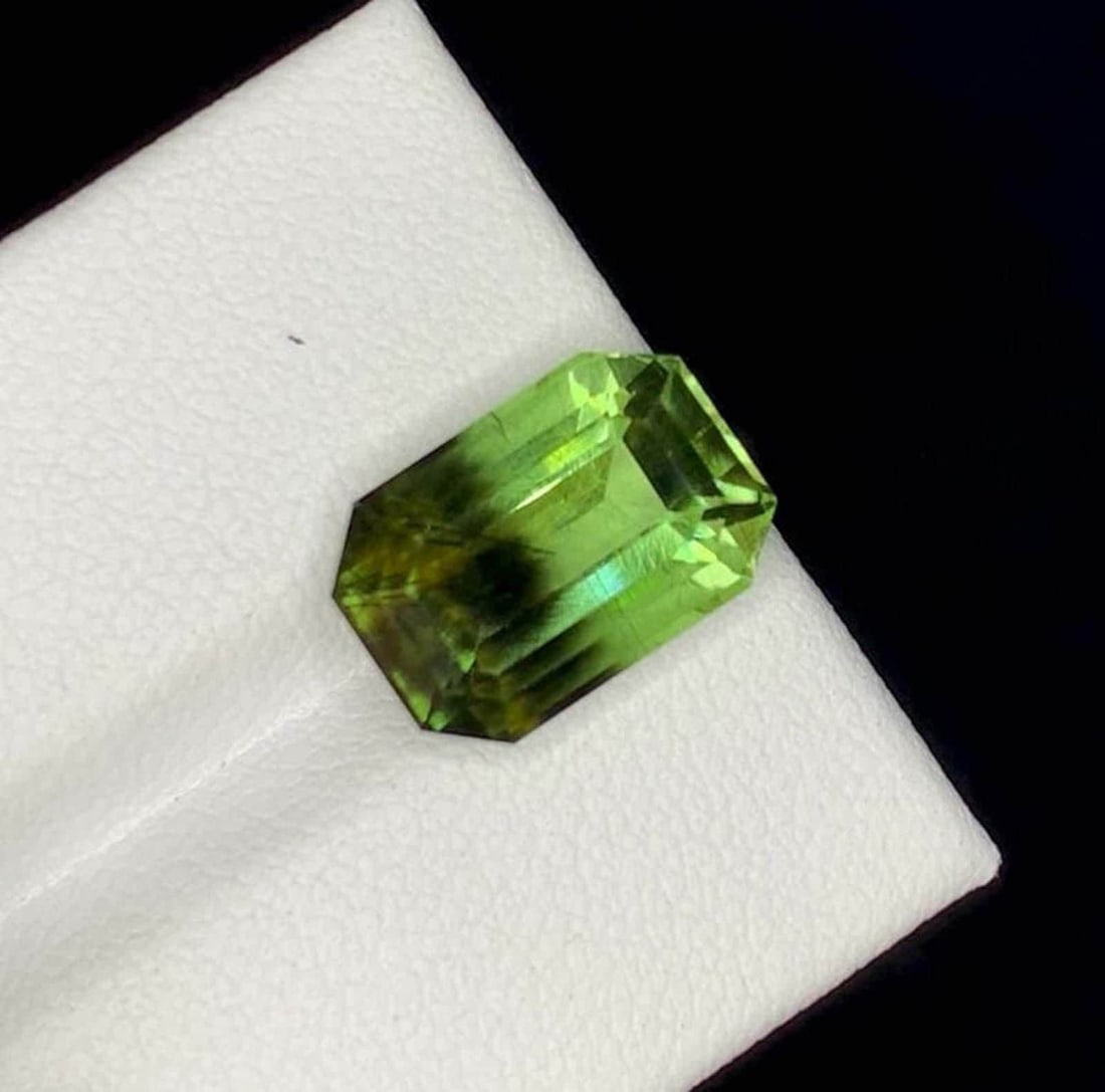 Emerald Cut Bi-Color Peridot Gemstone: August Birthstone from Pakistan - 4