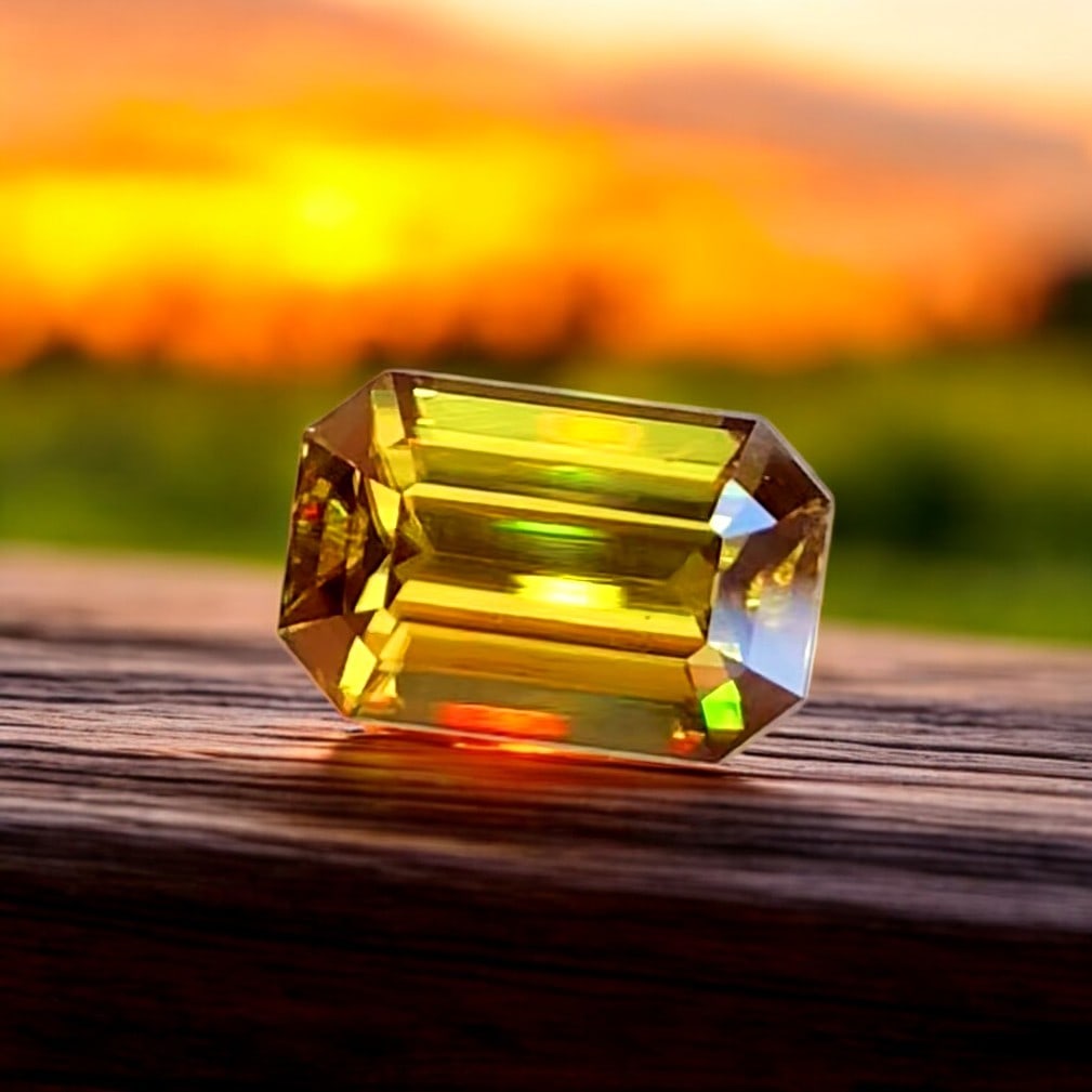 Full Fire Sphene Gemstone, Yellow Sphene Ring Stone, Natural Sphene Stone: Title: Full Fire Sphene Gemstone, Yellow Sphene Ring Stone, Natural Sphene Stone Description: Dimensions (mm) 11 x 8 x 5 mm Weight (cts) 3.85 Emerald Colours Description Full Fire Sphene Gemstone,