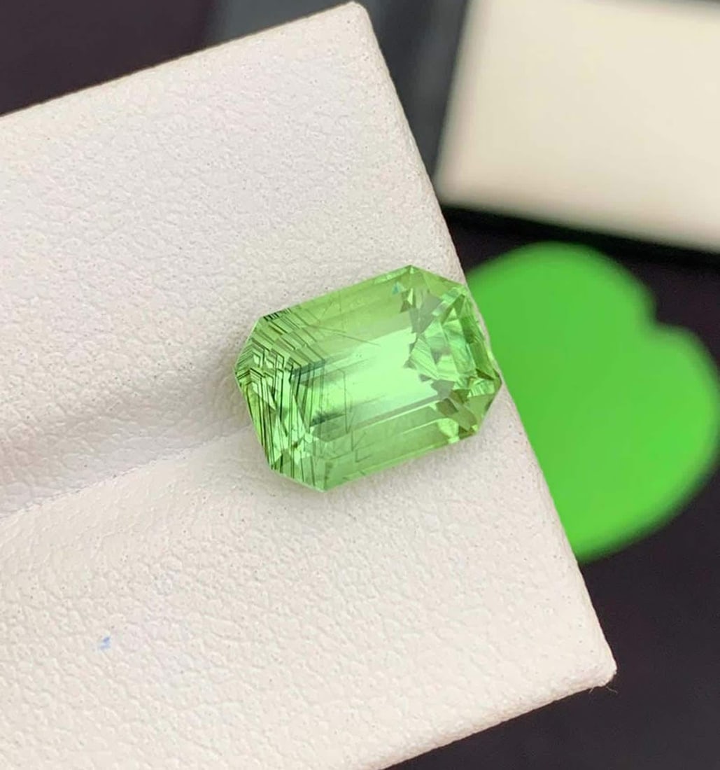 Emerald Cut Peridot Gemstone: Natural Green Rutile, August Birthstone - 4