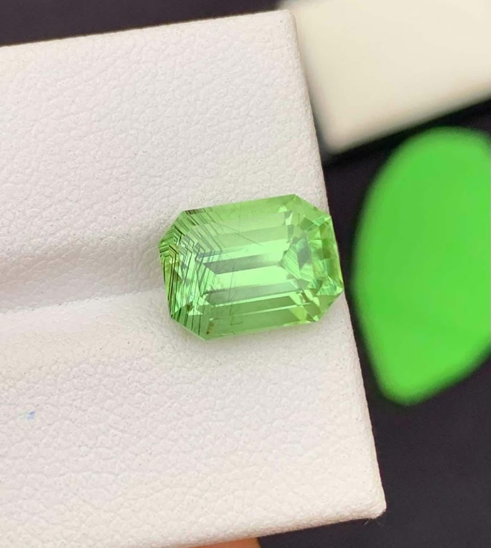 Emerald Cut Peridot Gemstone: Natural Green Rutile, August Birthstone - 5