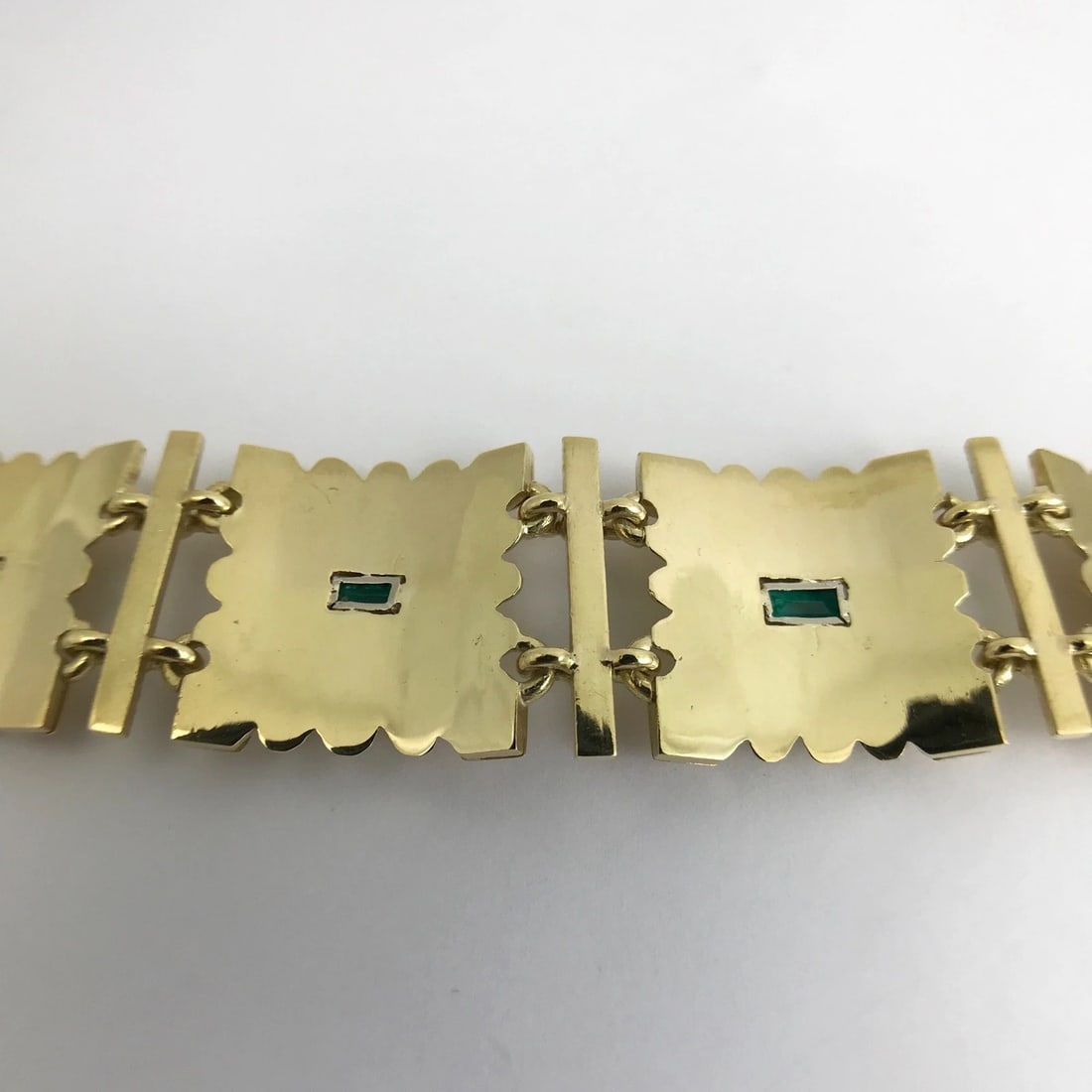 Antique Art Deco Green Emerald Square Link Bracelet 18K Yellow Gold, 92.51 Grams - 12