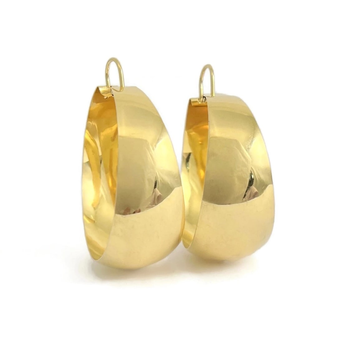 Vintage 1960's Italian Big Hoop Earrings 18K Yellow Gold, 2 Inches, 14.15 Grams - 2