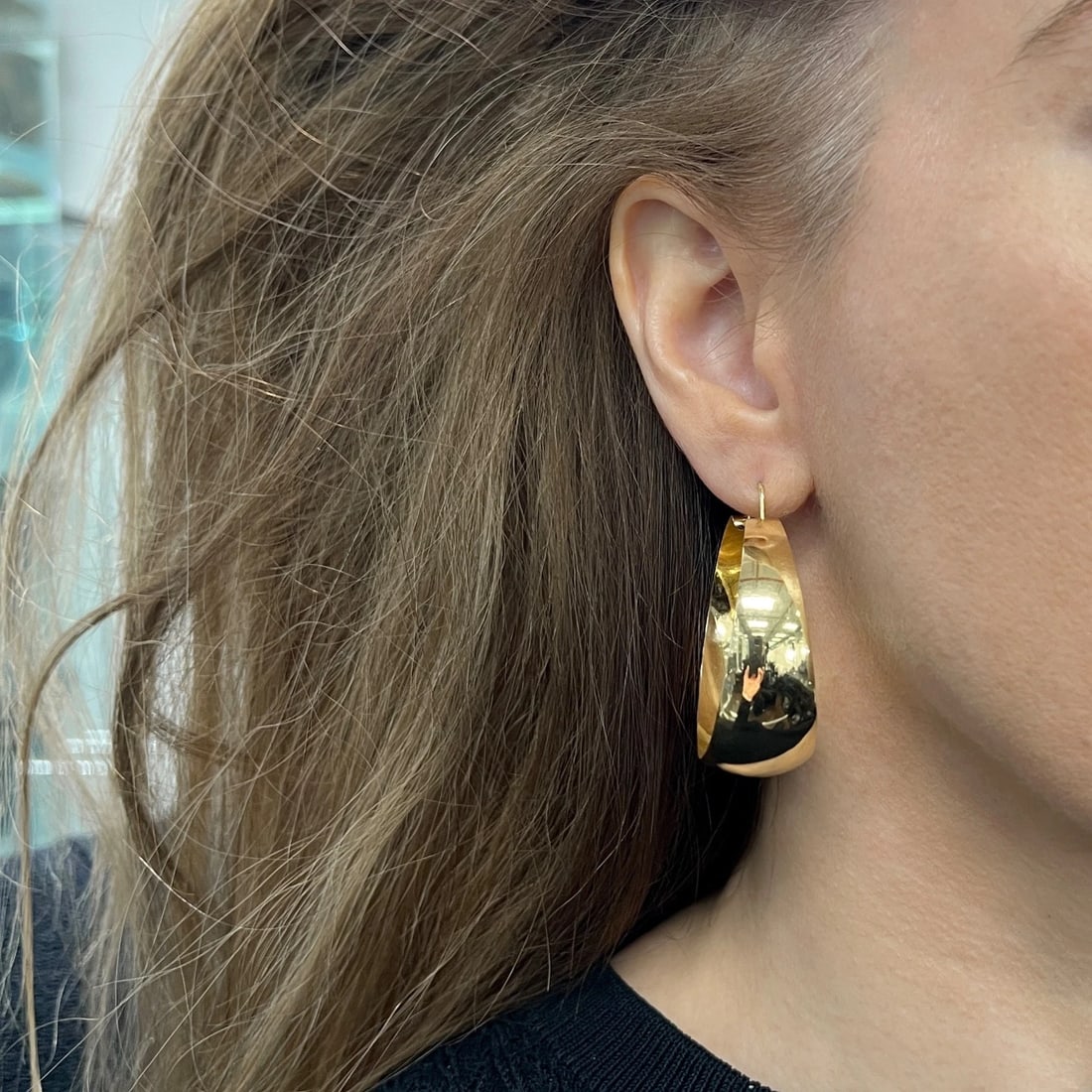 Vintage 1960's Italian Big Hoop Earrings 18K Yellow Gold, 2 Inches, 14.15 Grams - 6