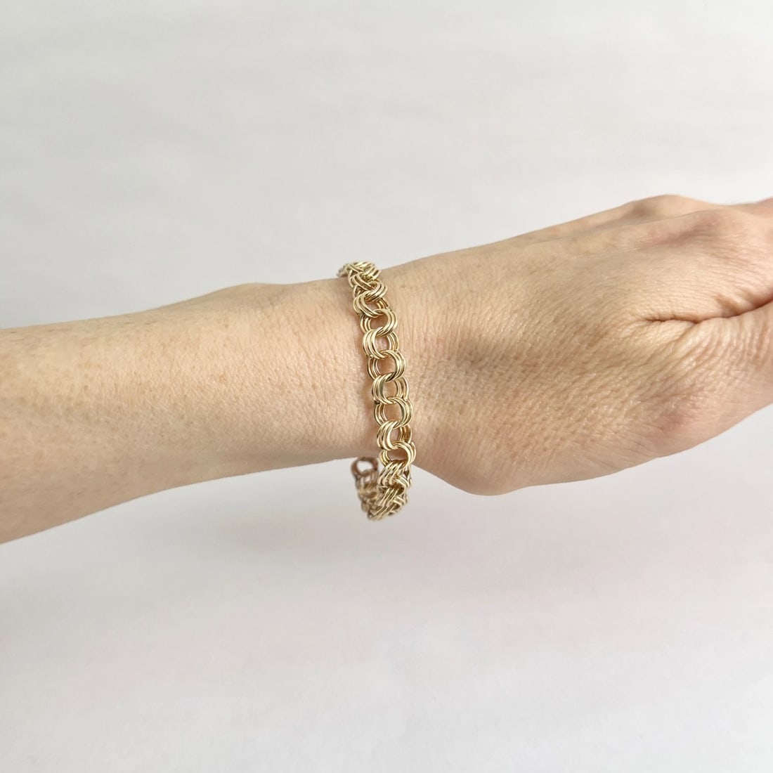 Vintage 1950's Charm Chain Link Bracelet 17K 13K Yellow Gold, 6.75 Inch, 6.51 Gr - 6
