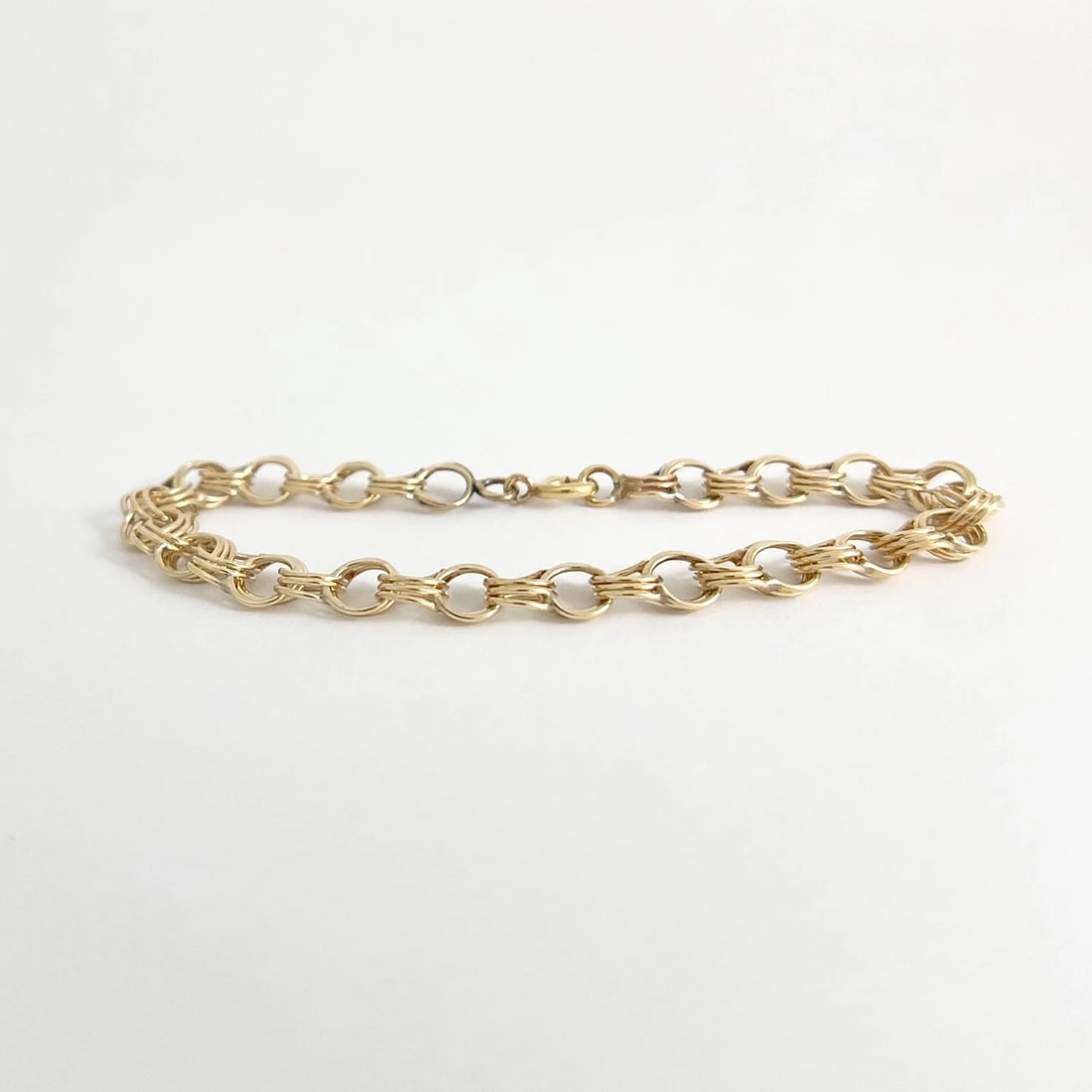 Vintage 1950's Charm Chain Link Bracelet 17K 13K Yellow Gold, 6.75 Inch, 6.51 Gr - 8