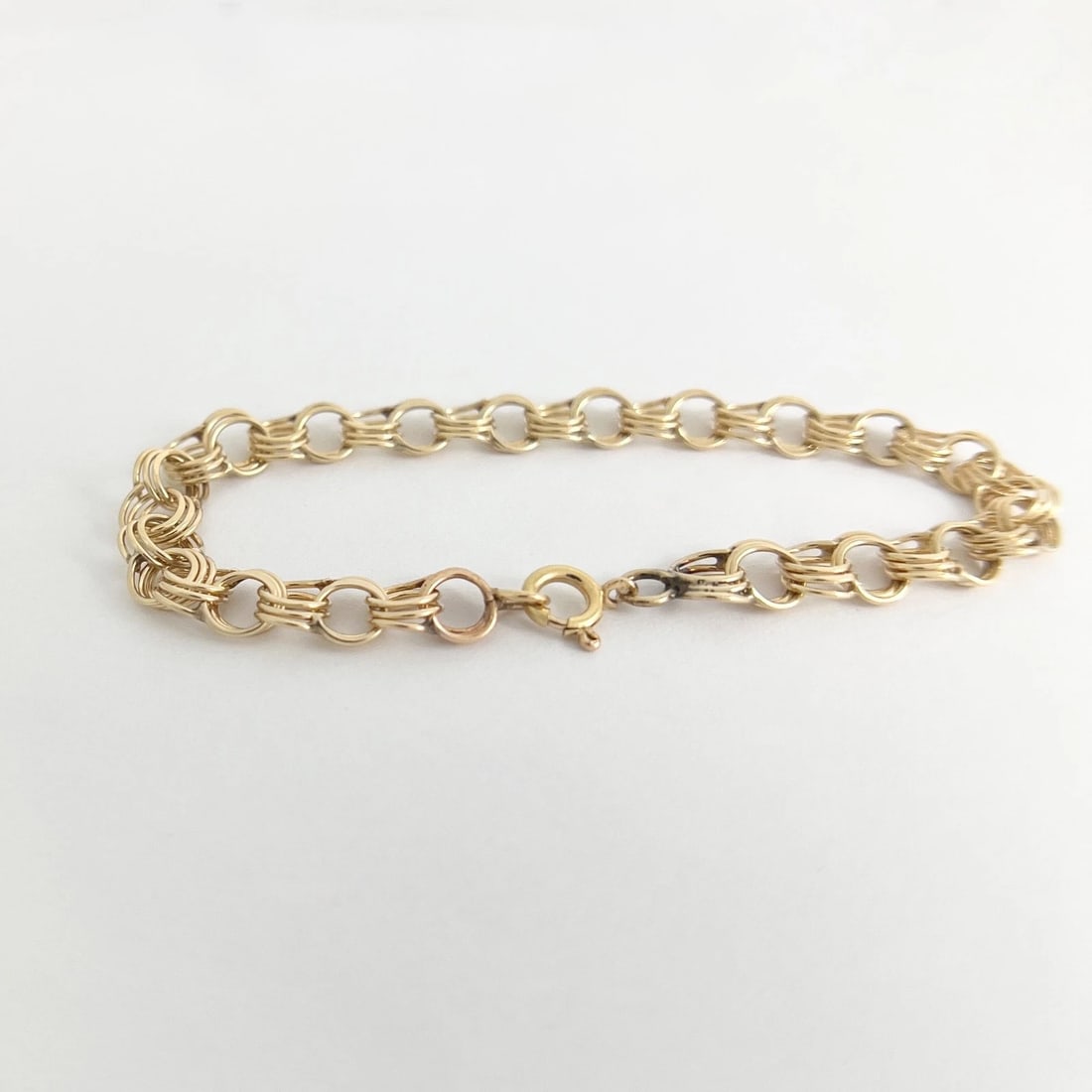 Vintage 1950's Charm Chain Link Bracelet 17K 13K Yellow Gold, 6.75 Inch, 6.51 Gr - 9