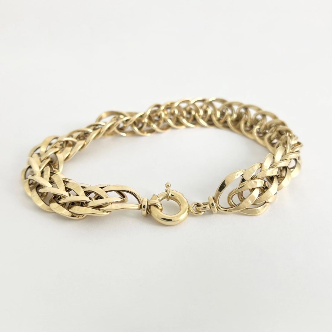 Vintage 1950's Wide Woven Wheat Chain Bracelet 14K Yellow Gold, 8 Inch, 12.27 Gr - 12