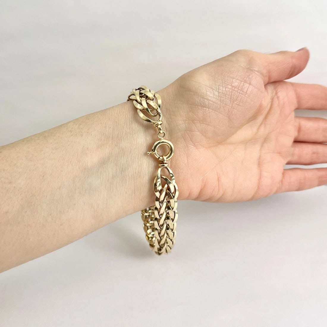 Vintage 1950's Wide Woven Wheat Chain Bracelet 14K Yellow Gold, 8 Inch, 12.27 Gr - 6