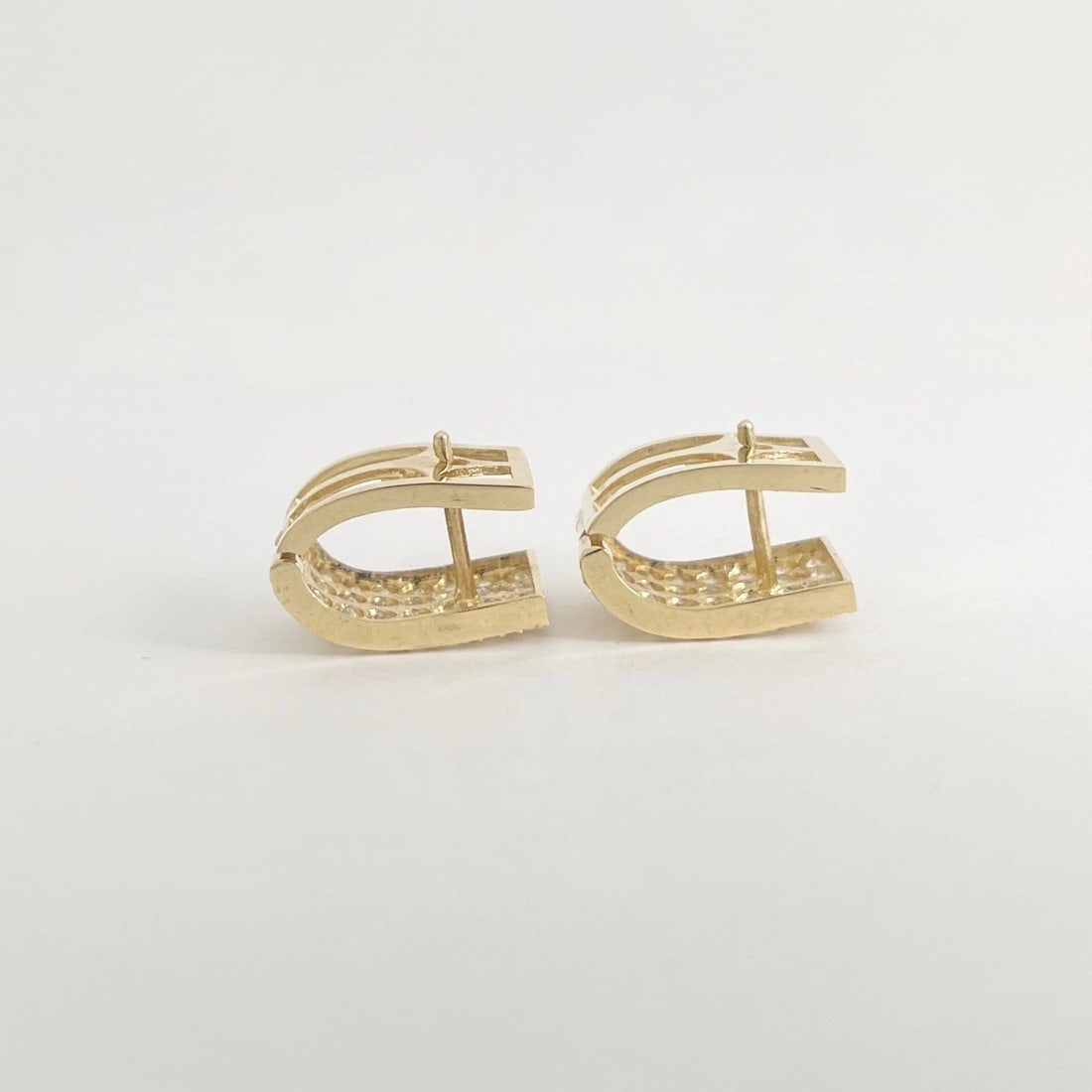 Vintage Pave CZ Cubic Zirconia Wide Huggie Earrings 14K Yellow Gold, 5.12 Grams - 8