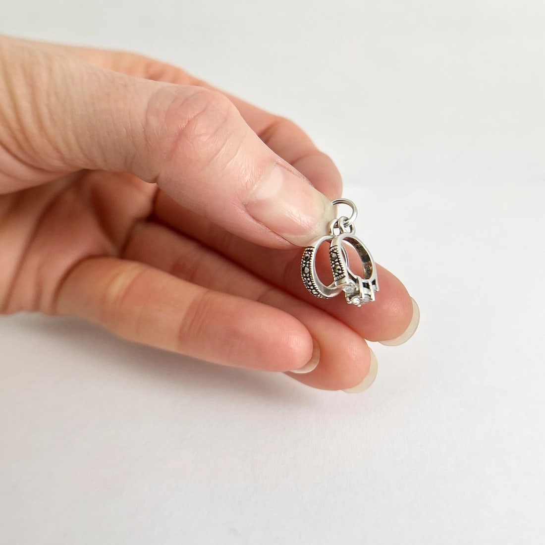 Vintage Judith Jack Engagement Wedding Ring Charm Sterling Silver, 1.54 Grams - 4