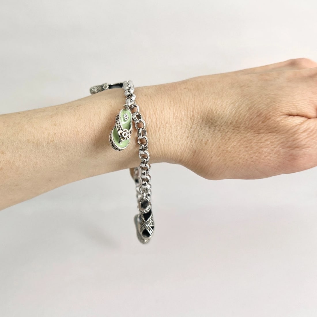 Vintage Judith Jack Enamel Shoe Charm Bracelet Sterling Silver, 27.47 Grams - 9