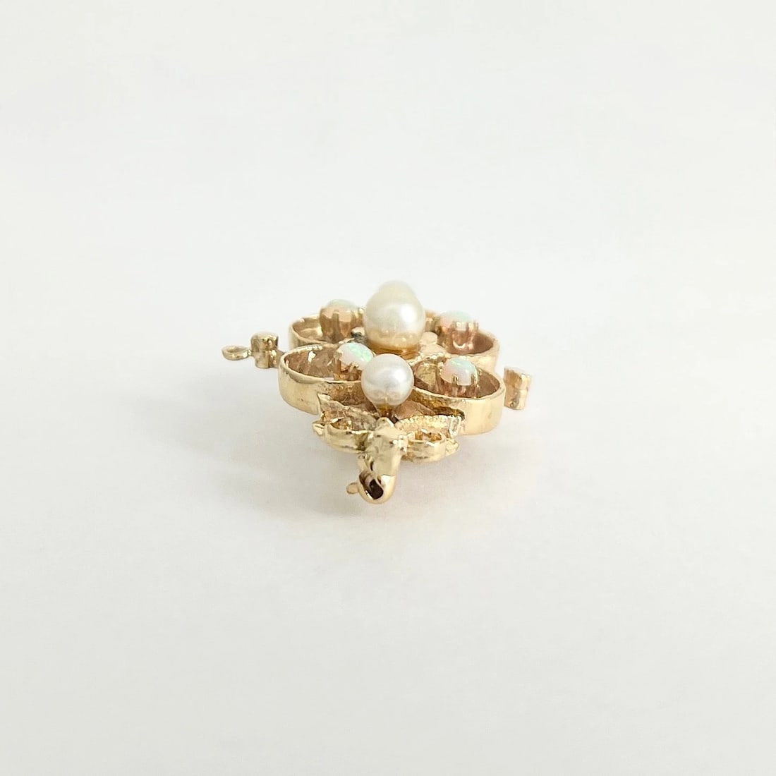 Vintage 1950's Pearl Opal Pendant Brooch Pin 14K Yellow Gold, 6.52 Grams - 7
