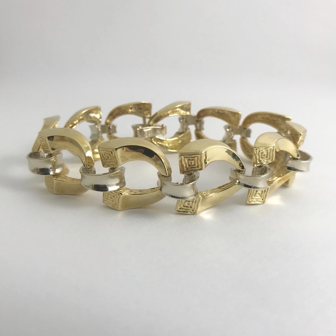 Vintage 1940's Two-Tone Horseshoe Chain Link Bracelet 18K Yellow Gold, 36.71 Gr - 7