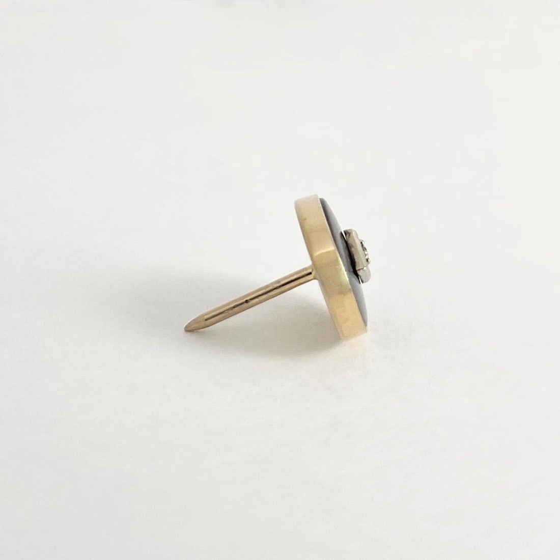 Vintage Oval Black Onyx Diamond Pin Tie Tack 14K Yellow Gold, 1.59 Grams - 6