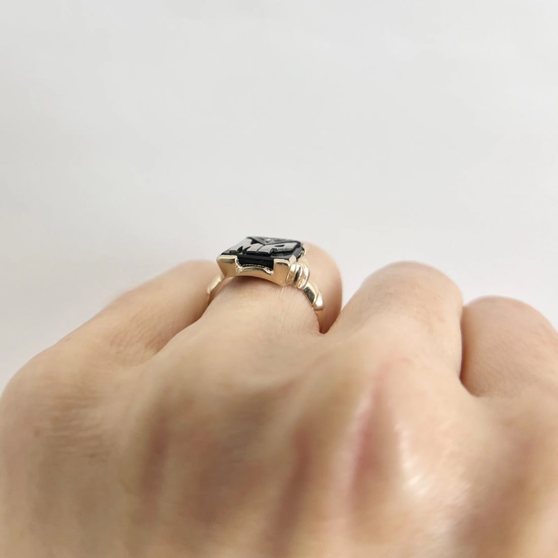 Vintage 1930's Letter MP Initial Black Onyx Diamond Signet Ring 14K Gold 3.24 Gr - 5