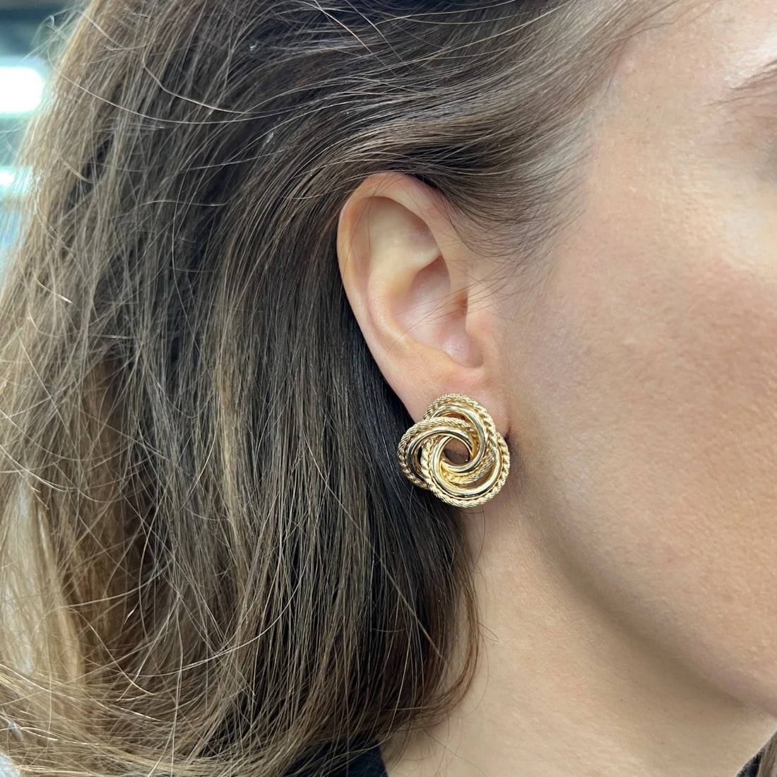 Vintage 1960's Large Love Knot Drop Stud Earrings 14K Yellow Gold, 8.16 Grams - 5