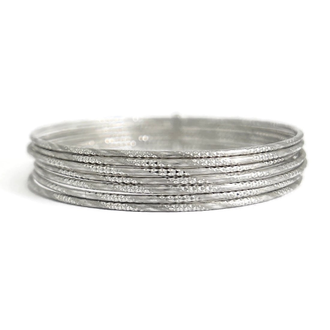 Vintage Stackable Bangle Bracelet Set Sterling Silver, 14.77 Grams - 2