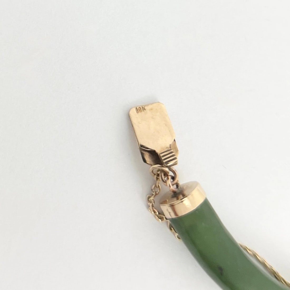 Vintage 1970's Green Jade Chinese Symbol Bracelet 10K Yellow Gold, 17.12 Grams - 9