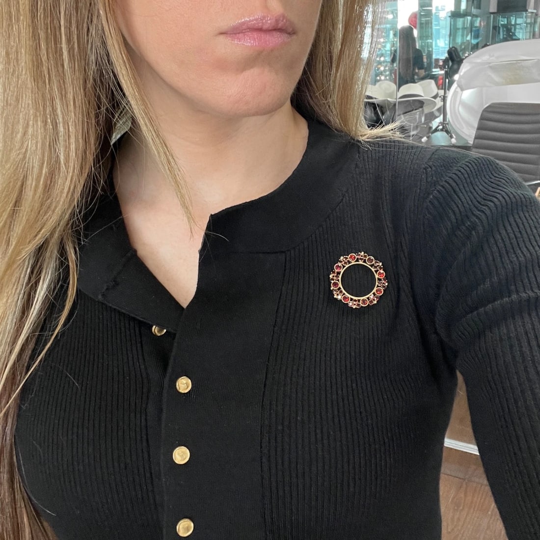 Vintage Garnet Gemstone Circle Brooch Pin 14K Yellow Gold, 5.20 Grams - 7