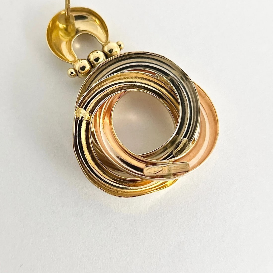Vintage 1960's Tri-Color Knot Door Knocker Drop Earrings 18K Yellow Gold 9.88 Gr - 7