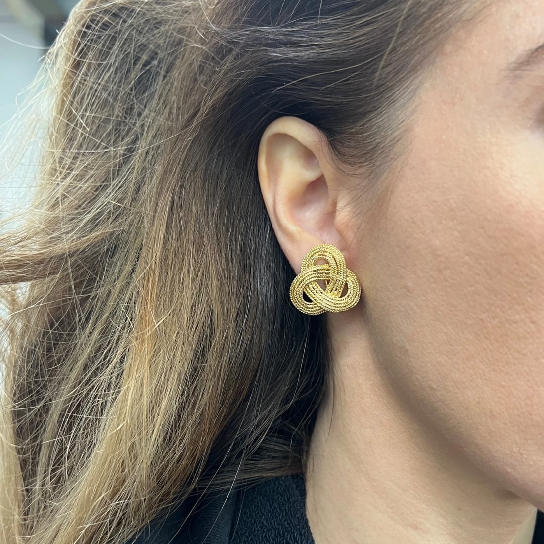 Vintage 1940's Woven Knot Drop Stud Earrings 14K Yellow Gold Screw Back, 8.87 Gr - 4