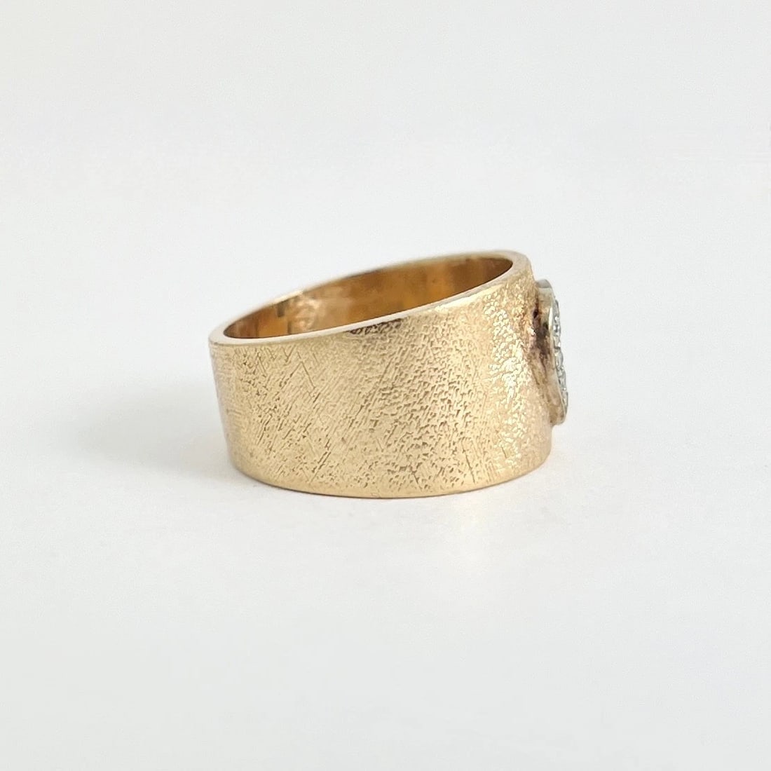 Vintage 1950's Wide Pave Diamond Heart Ring 14K Yellow Gold, 7.64 Grams - 6