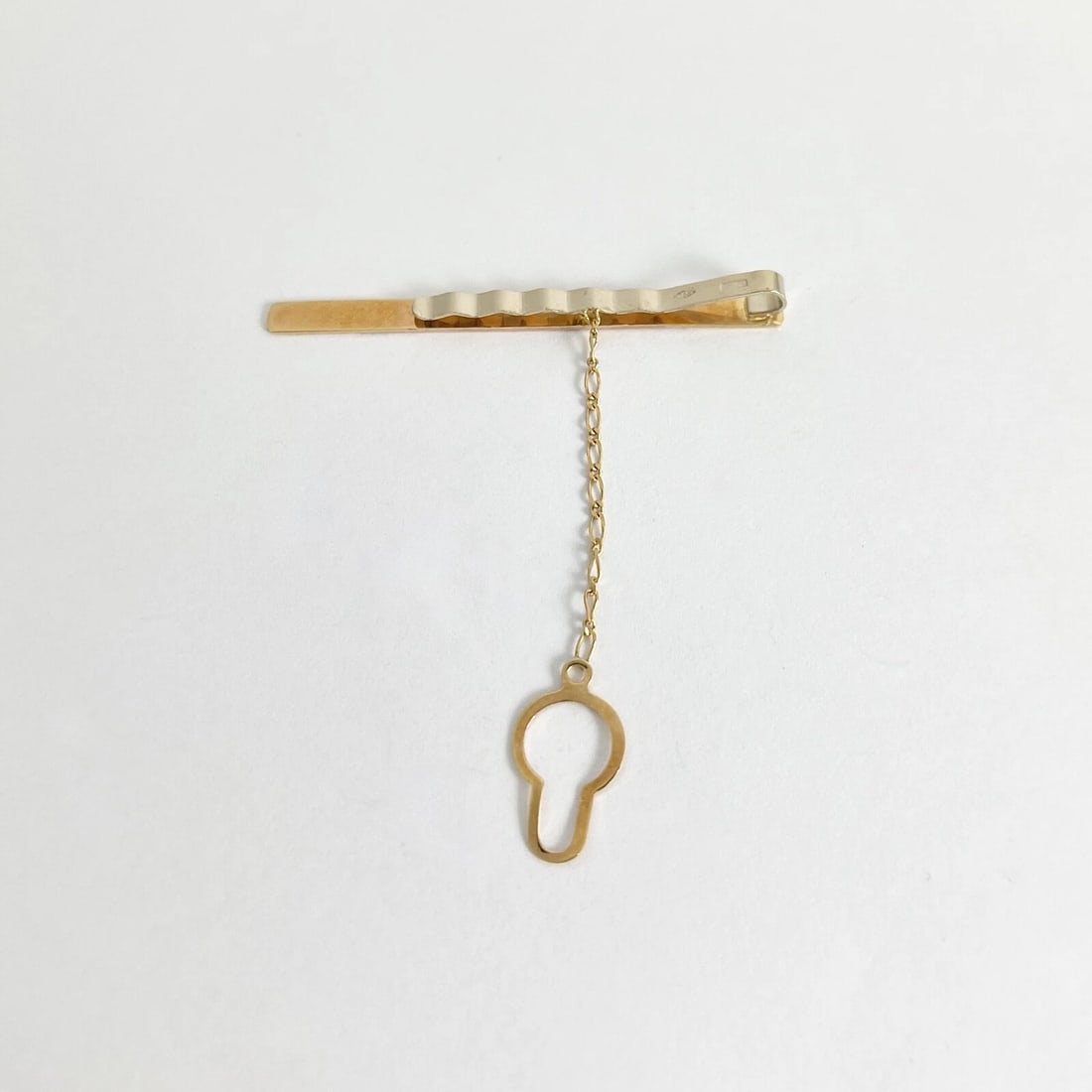 Vintage Tri-Color Tie Bar Clip with Chain 18K Yellow Gold, 4.48 Grams - 11