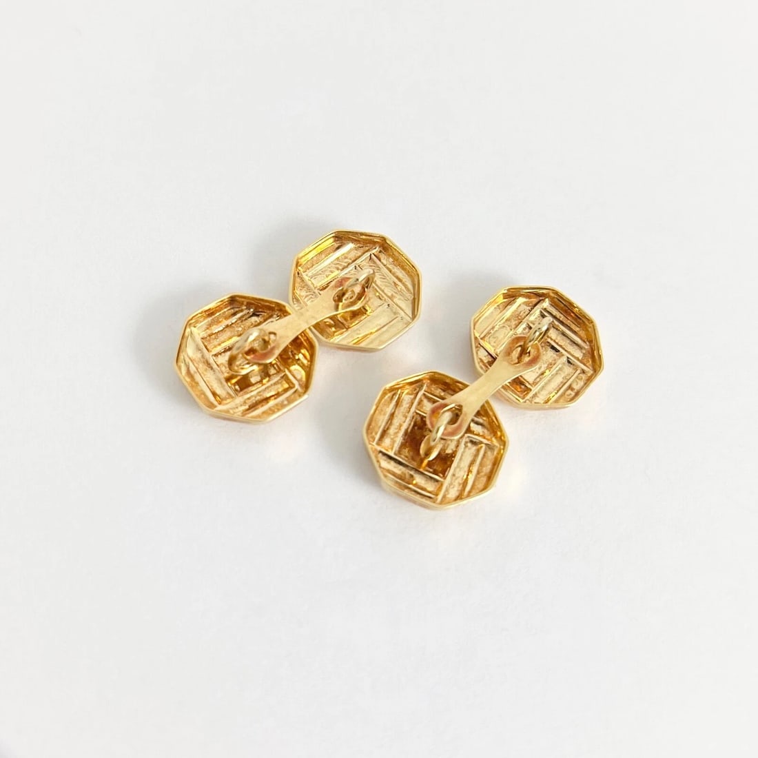 Vintage Geometric Octagon Cufflinks 18K Yellow Gold, 5.78 Grams - 9