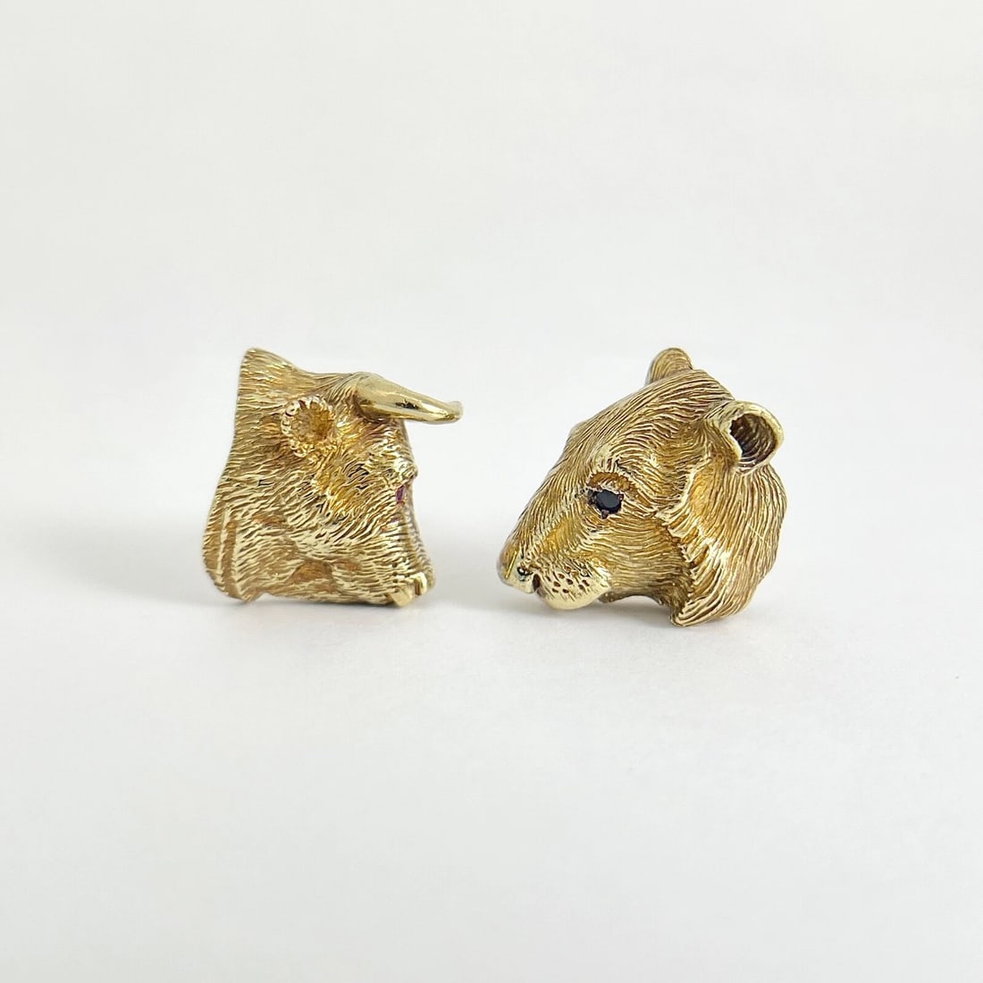 Vintage Bull Bear Ruby Sapphire Animal Cufflinks 18K 14K Yellow Gold, 26.39 Gram - 6