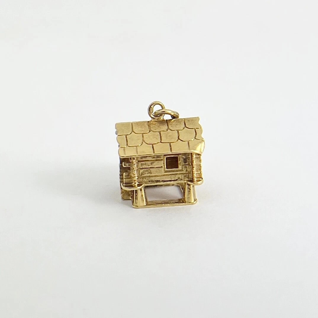 Vintage 1950's Log Cabin House Charm 18K Yellow Gold, 3.01 Grams - 6