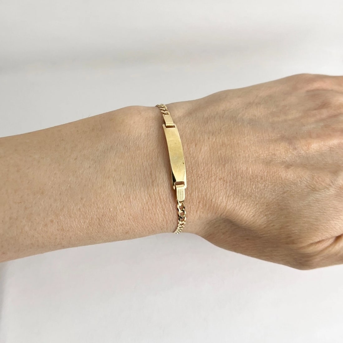 Vintage ID Nameplate Curb Chain Bracelet 14K Yellow Gold, 2.88 Grams - 8