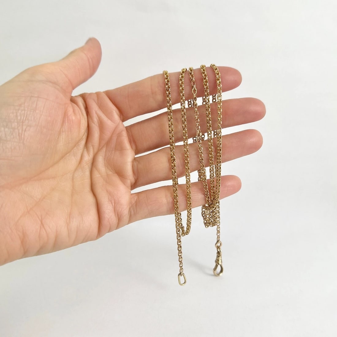Antique Victorian Long Guard Chain Necklace 15K 13K Yellow Gold, 12.80 Grams - 3