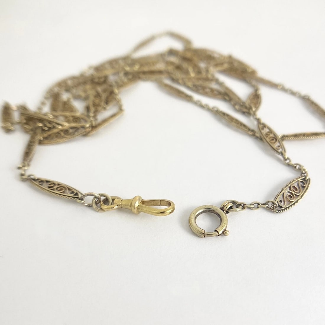 Antique Victorian Long Filigree Guard Chain Necklace 21K Yellow Gold, 39.06 Gram - 8