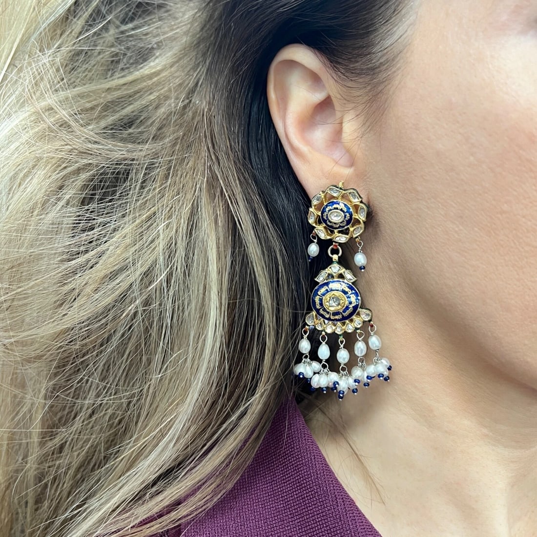 Antique Victorian Diamond Pearl Enamel Dangle Drop Earrings Yellow Gold 40.63 Gr - 6