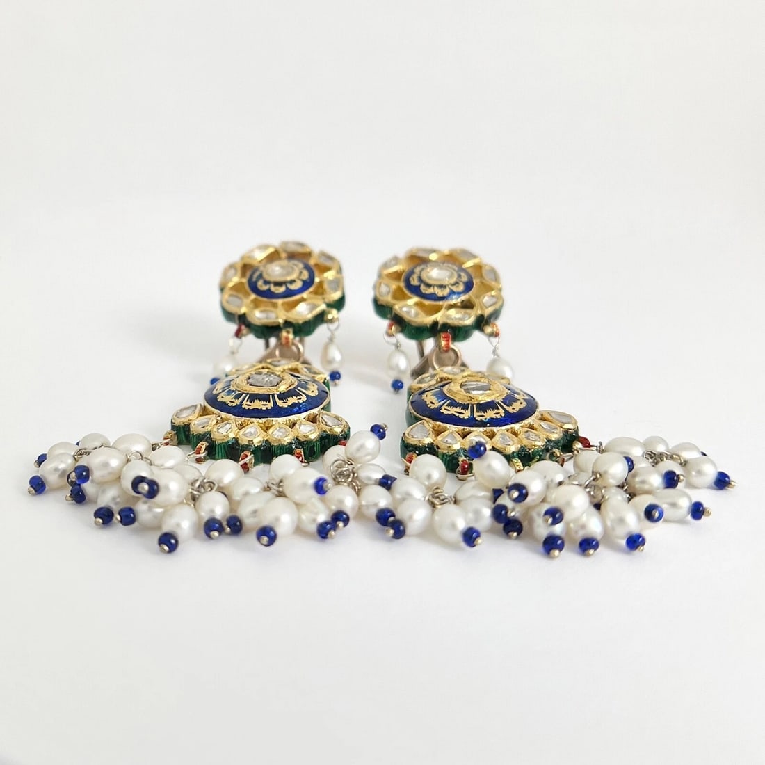 Antique Victorian Diamond Pearl Enamel Dangle Drop Earrings Yellow Gold 40.63 Gr - 7