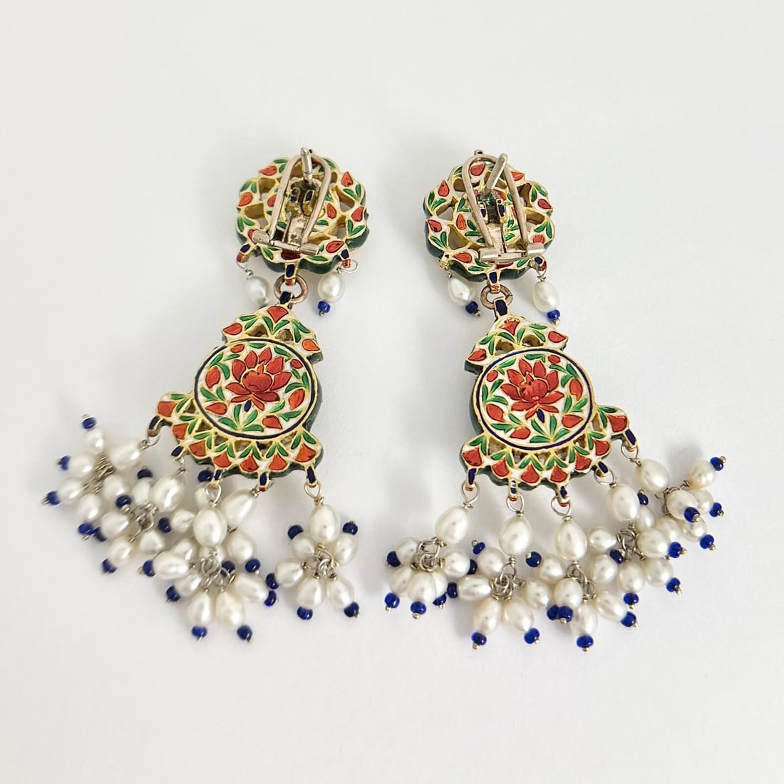 Antique Victorian Diamond Pearl Enamel Dangle Drop Earrings Yellow Gold 40.63 Gr - 8