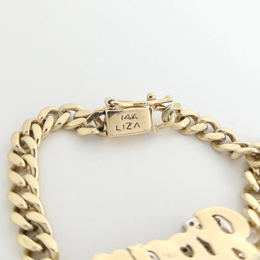 Vintage Joan Diamond Name ID Curb Chain Bracelet 14K Yellow Gold, 17.52 Grams - 11