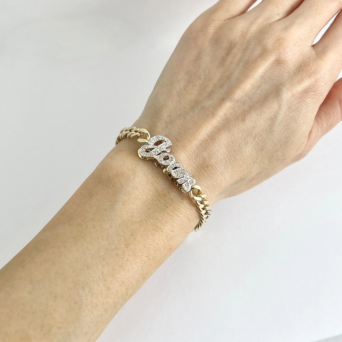 Vintage Joan Diamond Name ID Curb Chain Bracelet 14K Yellow Gold, 17.52 Grams - 5