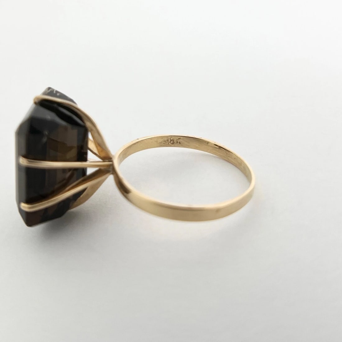 Vintage Brown Quartz Gemstone Cocktail Ring 18K Yellow Gold, 5.01 Grams - 9