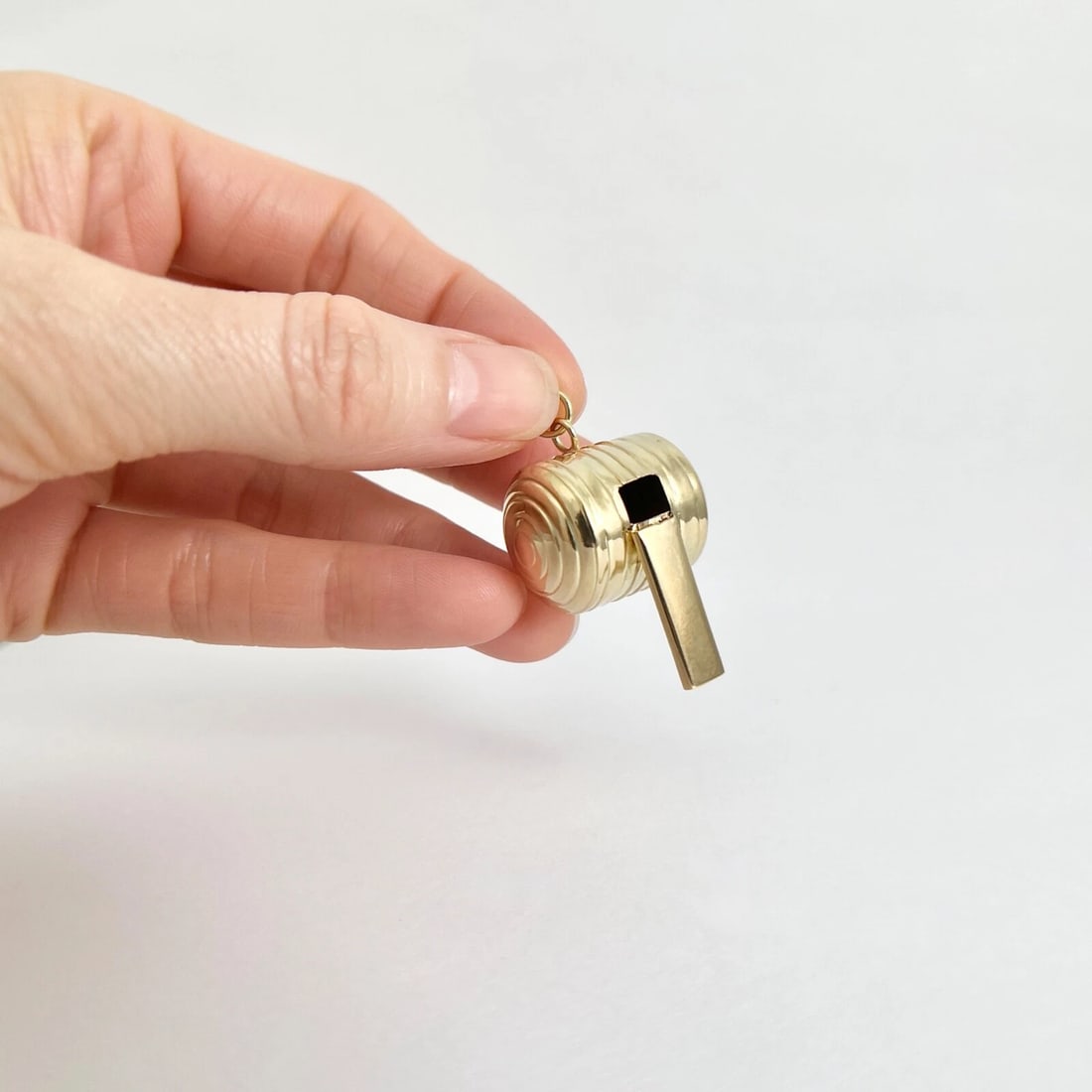 Vintage 1940's Whistle Bracelet Charm Necklace Pendant 14K Yellow Gold, 5.16 Gr - 6