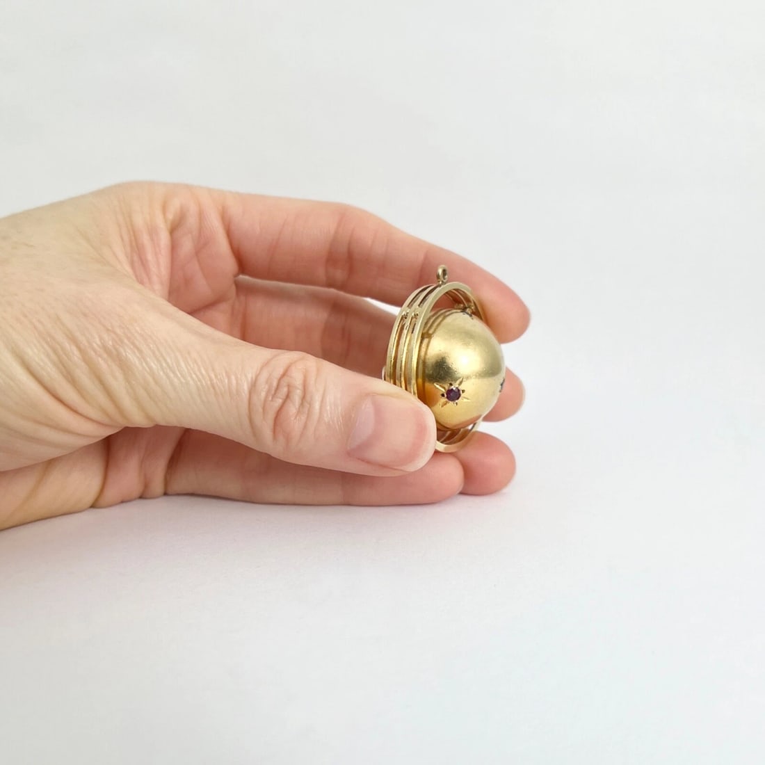 Vintage 1960's Sapphire Spinning Ball Orb Charm Pendant 14K Yellow Gold 14.85 Gr - 5