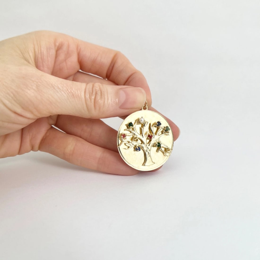 Vintage 1960's Multicolored Gemstone Tree Charm Pendant 14K Yellow Gold, 8.09 Gr - 6