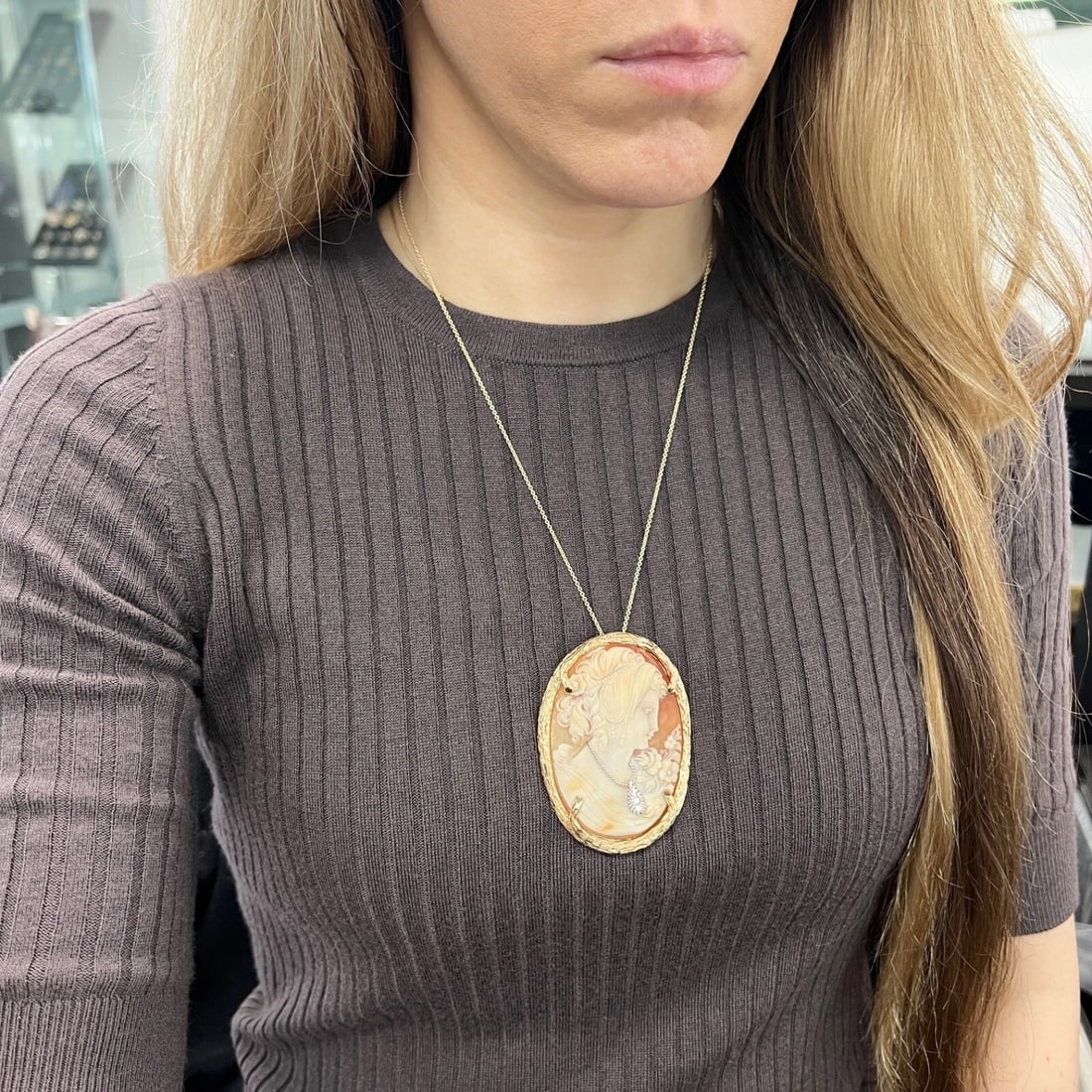 Vintage Habille Cameo Pendant Brooch Pin Pendant 14K Yellow Gold, 35.91 Grams - 5