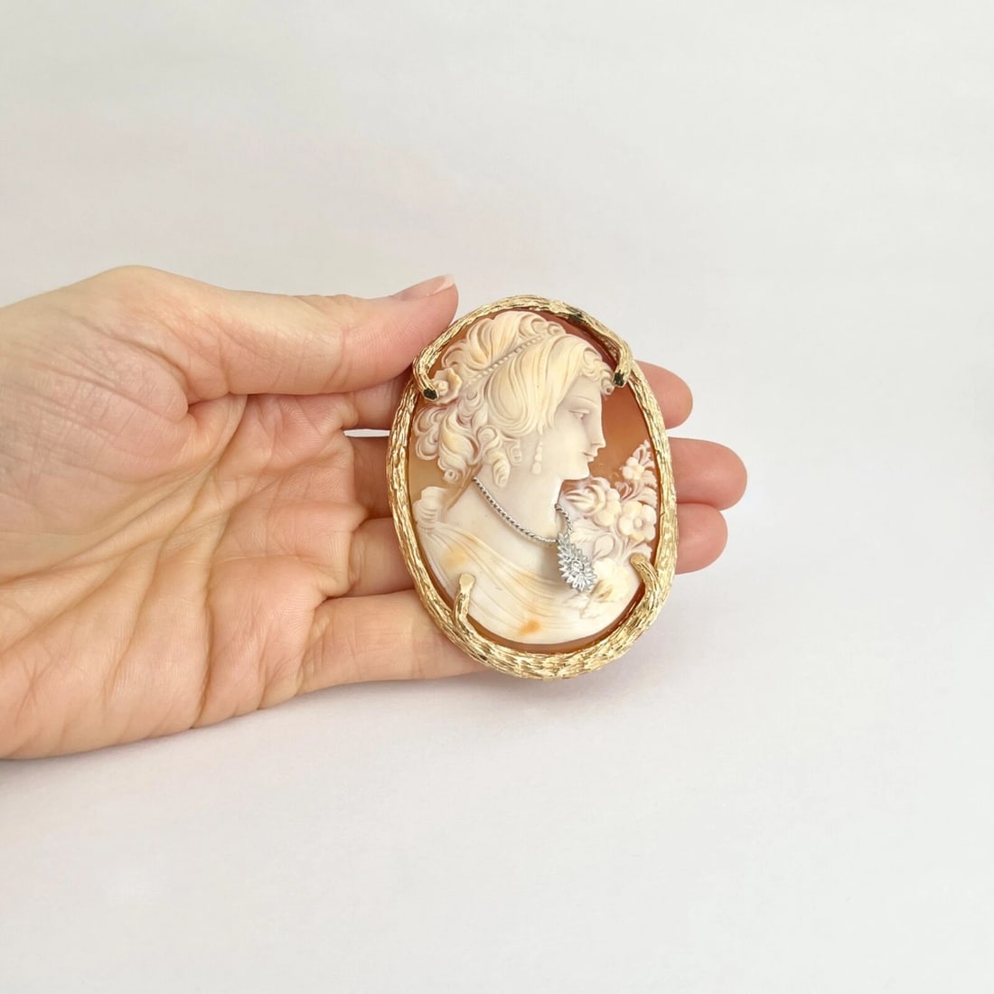 Vintage Habille Cameo Pendant Brooch Pin Pendant 14K Yellow Gold, 35.91 Grams - 6